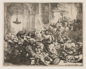 Kristus ajoi rahanvaihtajat temppelistä tekijältä Rembrandt van Rijn