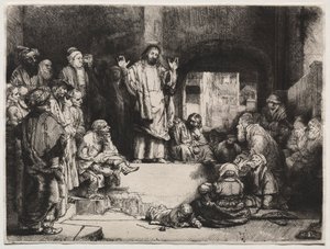 Kristus saarnaa La Petite Tombessa, n. 1657. tekijältä Rembrandt van Rijn