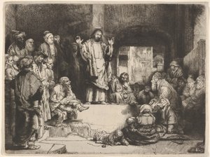 Christ Preaching, nimeltään La Petite Tombe, n. 1657. tekijältä Rembrandt van Rijn
