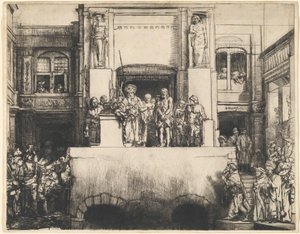 Kristus esitellään kansalle: pitkänomainen lautanen tekijältä Rembrandt van Rijn