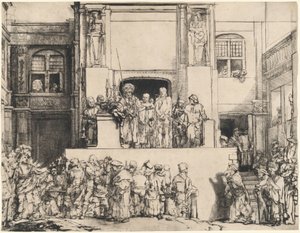 Kristus esitellään kansalle: pitkänomainen lautanen tekijältä Rembrandt van Rijn