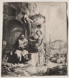 Kristus ja Samarian nainen raunioiden keskellä tekijältä Rembrandt van Rijn