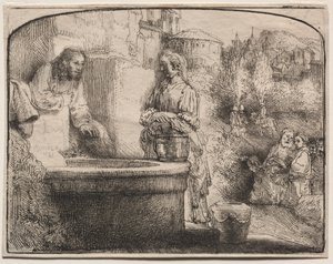 Kristus ja Samarialainen nainen: Kaareva vedos, 1657-58. tekijältä Rembrandt van Rijn