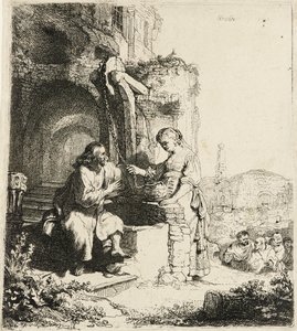 Kristus ja Samarian nainen raunioiden keskellä [Joh. 4:5-20], 1634. tekijältä Rembrandt van Rijn