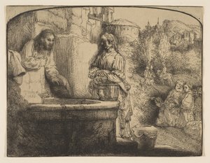 Kristus ja Samarialainen nainen: Kaareva vedos, 1658. tekijältä Rembrandt van Rijn