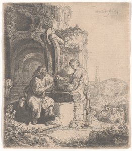 Kristus ja Samarian nainen raunioiden keskellä, 1634 tekijältä Rembrandt van Rijn