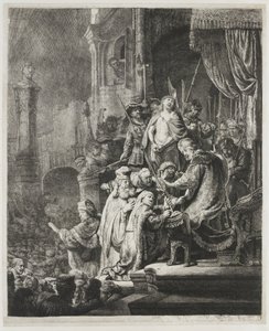 Kristus Pilatuksen edessä: suuri lautanen tekijältä Rembrandt van Rijn