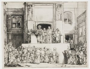 Kristus esiteltiin kansalle: pitkänomainen lautanen tekijältä Rembrandt van Rijn