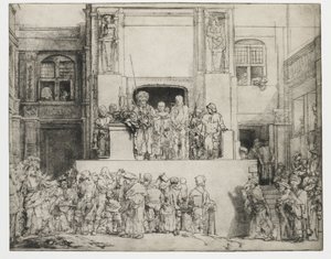 Kristus esiteltiin kansalle: pitkänomainen lautanen tekijältä Rembrandt van Rijn