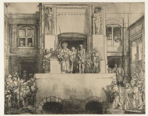 Kristus esiteltiin kansalle: pitkänomainen lautanen tekijältä Rembrandt van Rijn