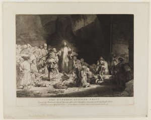 Kristus sairaiden ympäröimänä, ottaen vastaan pieniä lapsia tekijältä Rembrandt van Rijn