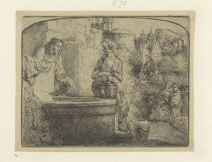 Kristus ja samarialainen nainen Recueil de quatre-vingt-cinq estampes originales (sarjan nimi) tekijältä Rembrandt van Rijn