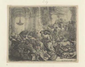 Kristus ajaa rahanvaihtajat ulos temppelistä Recueil de quatre-vingt-cinq estampes originales (sarjan nimi) tekijältä Rembrandt van Rijn