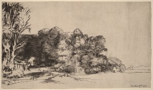 Puuryhmä, josta avautuu näkymä tekijältä Rembrandt van Rijn