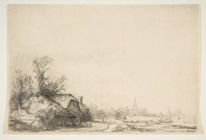 Mökki kanavan vieressä näköalalla Ouderkerkiin, n. 1641. tekijältä Rembrandt van Rijn