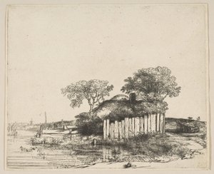 Mökki, jossa on valkoinen kaljaus, 1648. tekijältä Rembrandt van Rijn