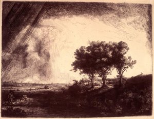Maisema ja kolme puuta tekijältä Rembrandt van Rijn