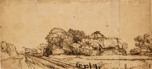 Maatilarakennukset tien varrella, 1600-luvun puoliväli, tekijältä Rembrandt van Rijn
