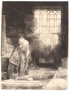 Faust työhuoneessaan katsomassa taikalevyä (Dr. Faustus) tekijältä Rembrandt van Rijn