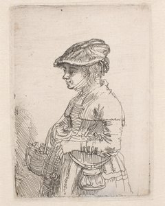 Tyttö, jolla on kori tekijältä Rembrandt van Rijn