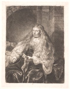Tyttö, jonka hiukset putoavat harteilleen ("suuri juutalainen morsian") tekijältä Rembrandt van Rijn