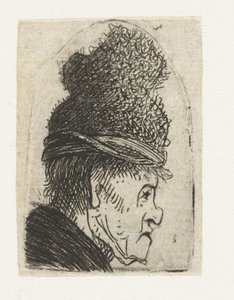 Groteski profiili: mies, jolla on korkea lippalakki tekijältä Rembrandt van Rijn