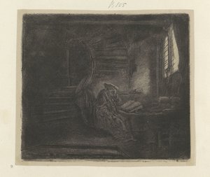 Hieronymus in een donker studeervertrek Kokoelma kahdeksankymmentäviisi alkuperäistä vedosta (sarjan nimi) tekijältä Rembrandt van Rijn