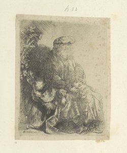 Jacob liefkoosi Benjaminia Kokoelma kahdeksankymmentäviisi alkuperäistä vedosta (sarjan nimi) tekijältä Rembrandt van Rijn