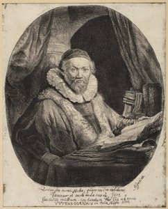 Jan Uytenbogaert, remonstranttien saarnaaja tekijältä Rembrandt van Rijn