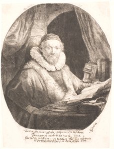 Jan Uytenbogaert, arminilaisten remonstarnttien lahkon saarnaaja tekijältä Rembrandt van Rijn