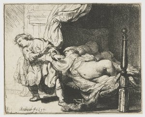 Joosefin ja Potifarin vaimo tekijältä Rembrandt van Rijn