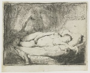 Jupiter ja Antiope: pienempi levy tekijältä Rembrandt van Rijn