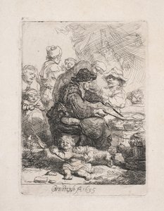Nainen paistamassa pannukakkuja tekijältä Rembrandt van Rijn
