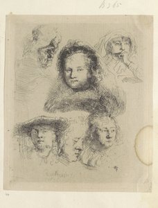 Kopstudies van Saskia en anderen Kokoelma kahdeksankymmentäviisi alkuperäistä vedosta (sarjan nimi) tekijältä Rembrandt van Rijn
