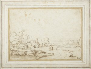 Maisema, jossa näkyy osa lammesta tekijältä Rembrandt van Rijn