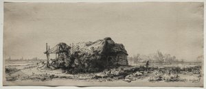 Maisema mökillä ja heinänavetta: Pitkät, 1641. tekijältä Rembrandt van Rijn