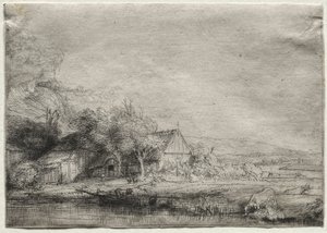 Maisema lehmän kanssa tekijältä Rembrandt van Rijn
