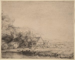 Maisema, jossa on lehmä tekijältä Rembrandt van Rijn