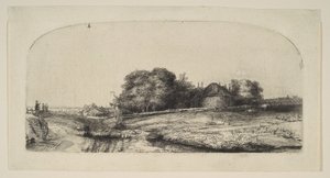 Maisema heinänavetta ja lammaslauma, 1652. tekijältä Rembrandt van Rijn