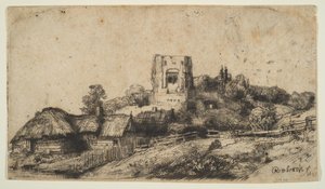 Maisema neliötornilla, 1650. tekijältä Rembrandt van Rijn