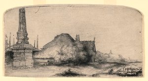 Maisema obeliskin kanssa tekijältä Rembrandt van Rijn