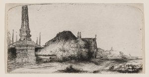 Maisema, jossa on obeliski tekijältä Rembrandt van Rijn