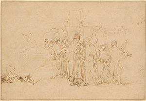 Loot ja hänen perheensä lähtevät Sodomasta tekijältä Rembrandt van Rijn