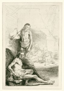 Miesalastonkuva, istuva ja seisova tekijältä Rembrandt van Rijn