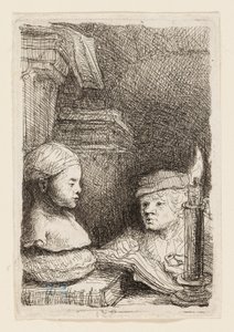 Mies piirtää valusta tekijältä Rembrandt van Rijn