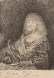 Mies pöydän ääressä ristillä ja ketjulla, 1641. tekijältä Rembrandt van Rijn
