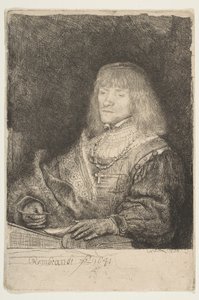 Mies pöydän ääressä ristillä ja ketjulla, 1641. tekijältä Rembrandt van Rijn