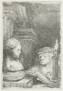 Mies piirtää valusta tekijältä Rembrandt van Rijn