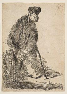Mies takin ja turkislakkin kanssa nojaten pankkia vasten, n. 1630. tekijältä Rembrandt van Rijn