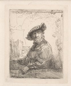 Mies lehtimajassa tekijältä Rembrandt van Rijn